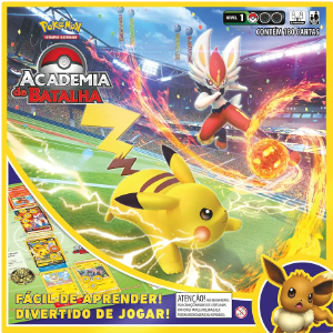 Pokémon Caixa Academia de Batalha com 3 Decks (Cinderace-V, Pikachu-V e Eevee-V)