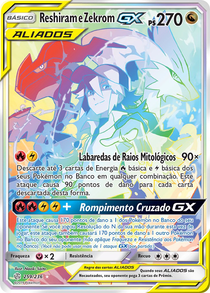Carta Pokémon Lançamento Reshiram & Zekrom Gx 157/236 Portug
