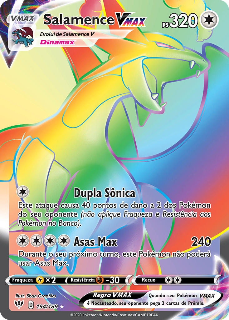 Carta Pokémon Salamence Vmax Rainbow Escuridão Incandescente